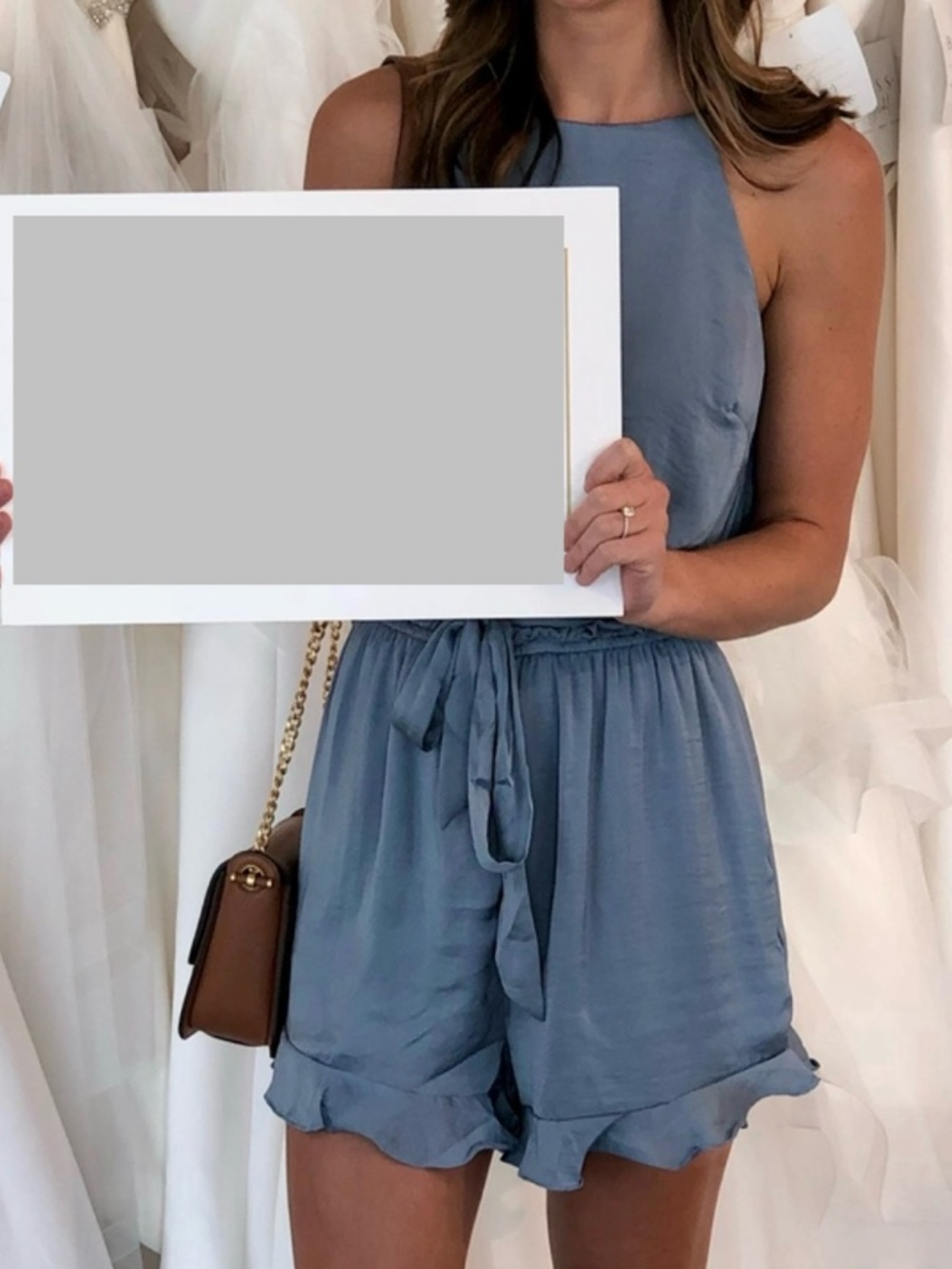 She + Sky Blue Satin Romper